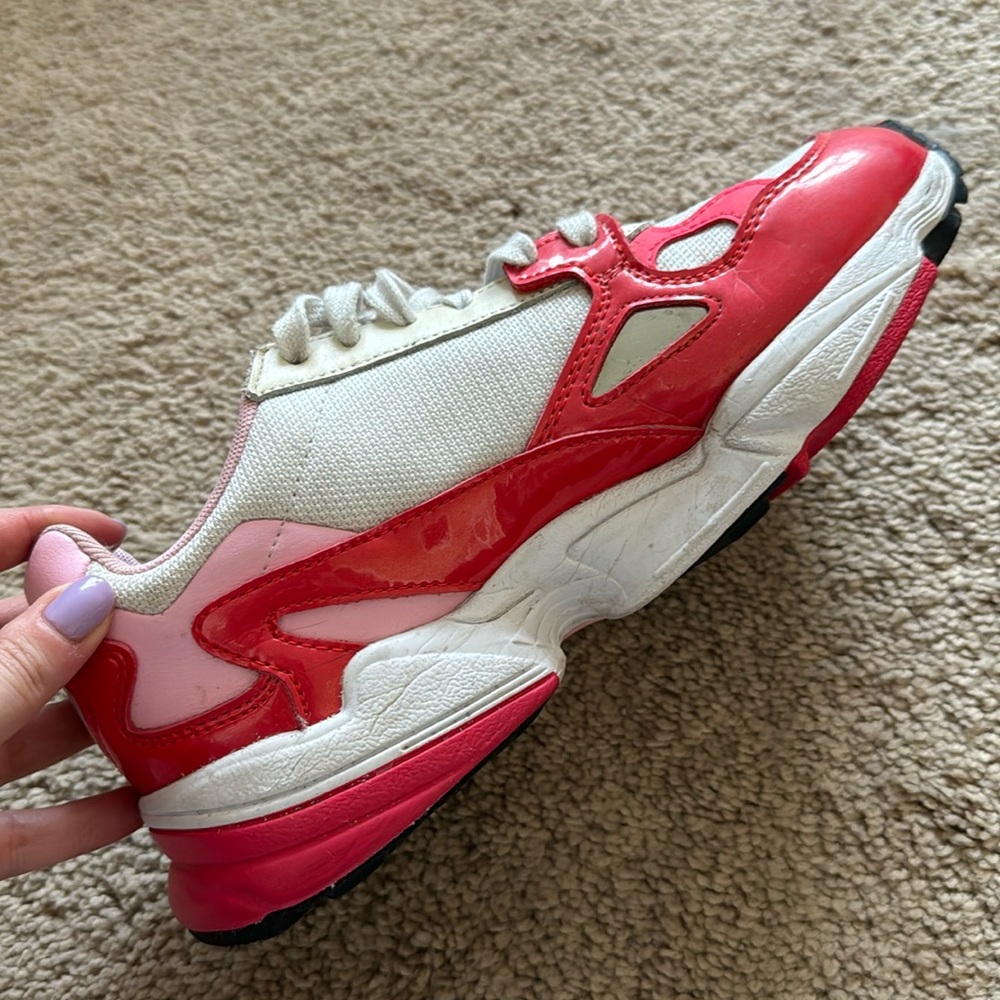 adidas Women's Red Pink White Falcon Sneakers - Picture 11 of 13